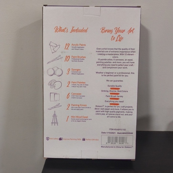 Glokers Acrylic Paint Kit Art Supplies, Palette Canvas Brush & watercolor paint - Picture 4 of 7